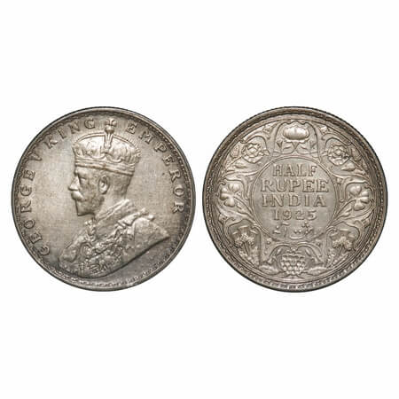 George V, Silver, Half Rupee, 1925, Bombay Mint, Dot. F. Prid 347. GK 1066. Extremely Fine