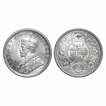 George V, Silver, Half Rupee, 1925, Bombay Mint, Dot. F. Prid 347. GK 1066. Uncirculated. 