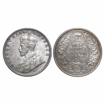 George V, Silver, Half Rupee, 1926, Bombay Mint, Dot. F. Prid 348. GK 1068. Very Fine. Sca