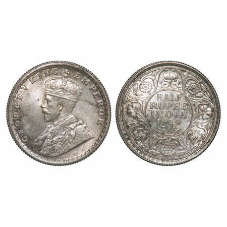 George V, Silver, Half Rupee, 1929, Calcutta Mint, No dot. F. Prid 331. GK 1071. Uncircula