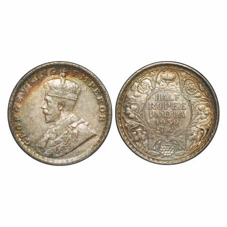 George V, Silver, Half Rupee, 1930, Calcutta Mint, No dot. F. Prid 332. GK 1072. Extremely
