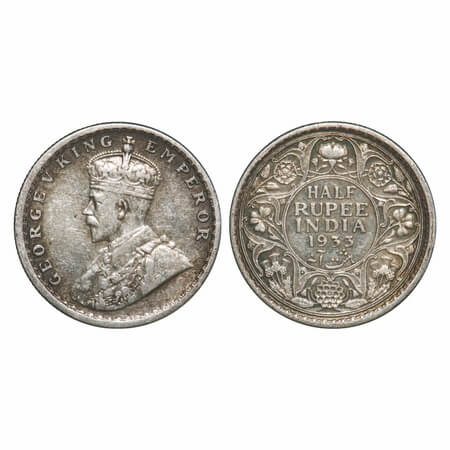 George V, Silver, Half Rupee, 1933, Calcutta Mint, No dot. F. Prid 333. GK 1073. Very Fine