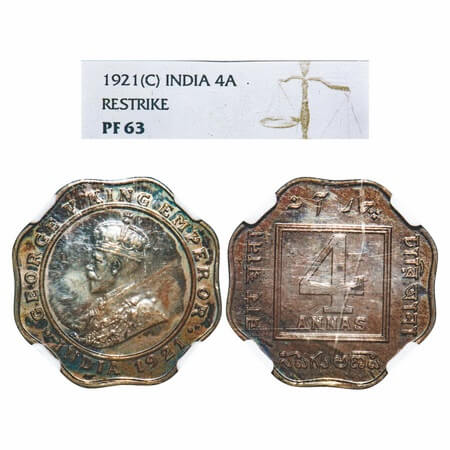George V, Copper-Nickel, 4 Annas, 1921, Calcutta Mint. F. Prid 876. GK Unlisted. Paul Stev