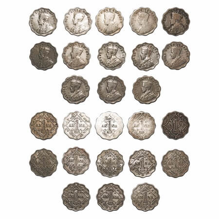 George V, Copper-Nickel, 1 Anna, (lot of 13 coins), 1 to 8) 1913, 1917(3), 1919, 1923, 192