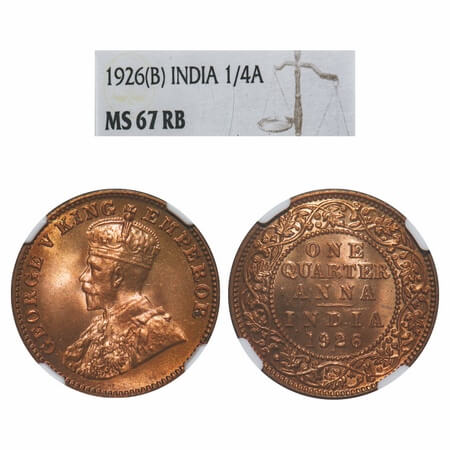 George V, Bronze, Quarter Anna, 1926, Bombay Mint, Dot. F. Prid 679. GK 1183. NGC Slabbed 