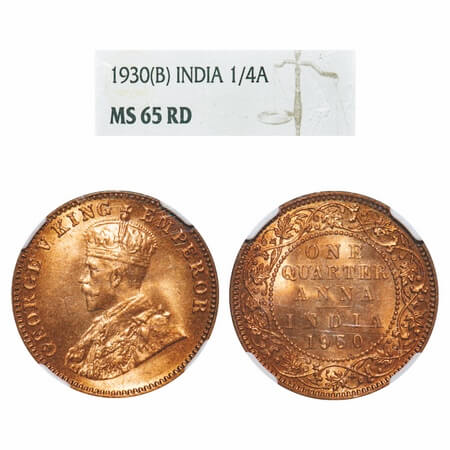 George V, Bronze, Quarter Anna, 1930, Bombay Mint, Dot, Small year numerals with more spac