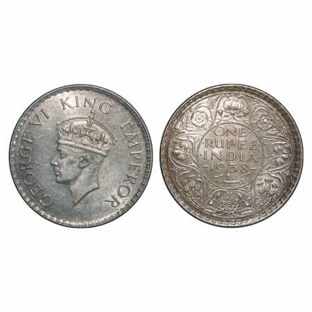 George VI, Silver, Rupee, 1938, Bombay Mint, A/I, Dot, Milled edge F. Prid 234. GK 1255. U