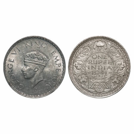 George VI, Half Silver, Rupee, 1941, Bombay Mint, A(a)/I, Dot, Security edge, Rev border t