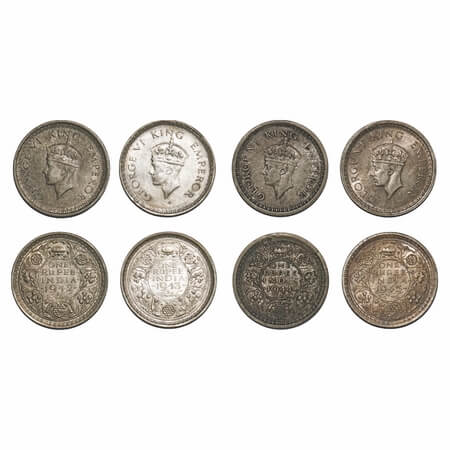 George VI, Half Silver, Rupee, (4 coins), 1) 1942, Bombay Mint, B(a)/II, Diamond, Security