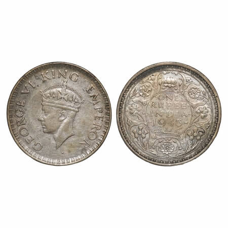 George VI, Half Silver, Rupee, 1943, Bombay Mint, A(b)/II, Diamond, Security edge, Small 3