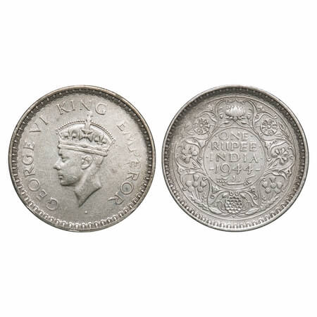 George VI, Half Silver, Rupee, 1944, Bombay Mint, C/III, Diamond, Security edge, Error Die