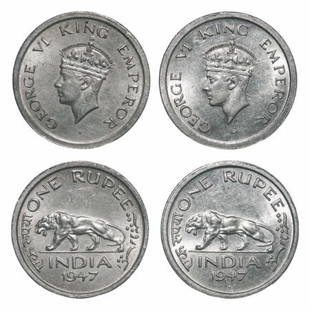 George VI, Nickel, Rupee, (2 coins), 1947, 1) Bombay Mint, E/IV, Diamond, Security edge, 2