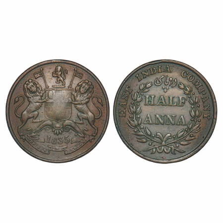 William IV, Copper, Half Anna, 1835, Madras Mint, Wreath with 20 Berries (10L + 10R), Larg