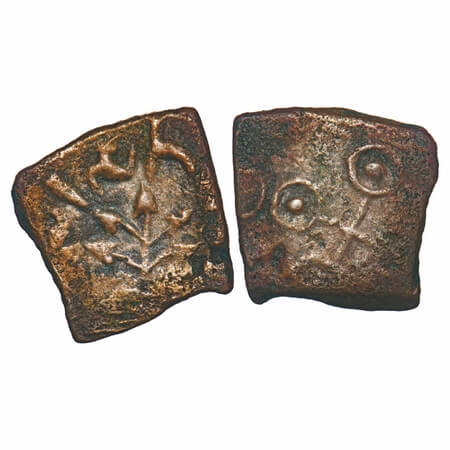 Satavahanas, Siri Satakarni, Copper Unit, 4.21g, 18.02x18.31mm, Obv: Tree-in-railing and a