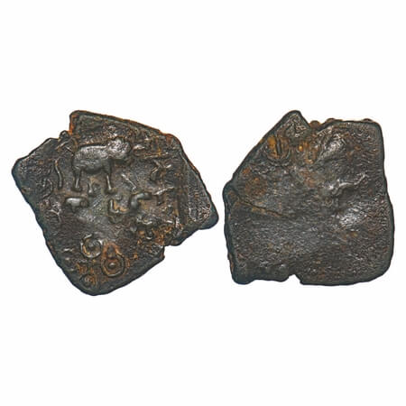 Satavahanas, Siri Satisa, Vidarbha region, Overstruck type, Copper Unit, 3.70, 20.60x19.31