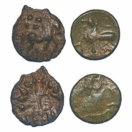 Kaushambi & Satavahana, Copper Unit (2 coins), 0.94g & 0.76g, 14.10x12.55mm & 11.84x11.57m