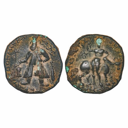 Kushanas, Wima Kadphises (c. 100-127/8 AD), Copper Tetradrachm, 17.01g, 25.55x25.43mm, Obv