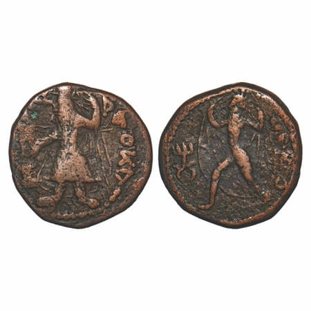 Kushanas, Kanishka I (c. 127-158 AD), Copper ½ Drachma, 8.43g, 21.40x20.92mm, Obv: King st