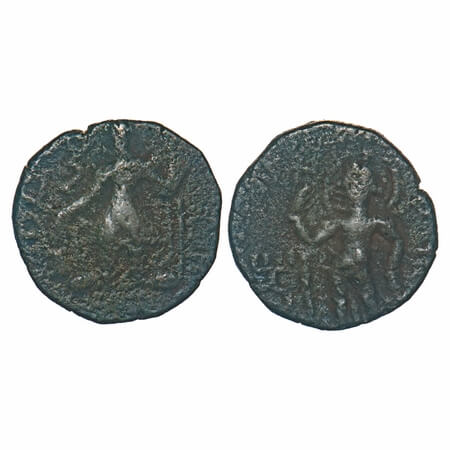 Kushanas, Kanishka I (c. 127-158 AD), Copper 1/4 Drachma, 3.92g, 16.40x16.89mm, Ithyphalli