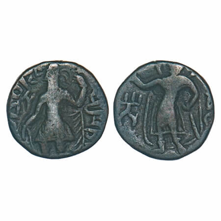 Kushana Dynasty, Kanishka I (127-150 AD), Copper 1/4 Drachma, 4.32g, 16.04x16.62mm, Obv: K