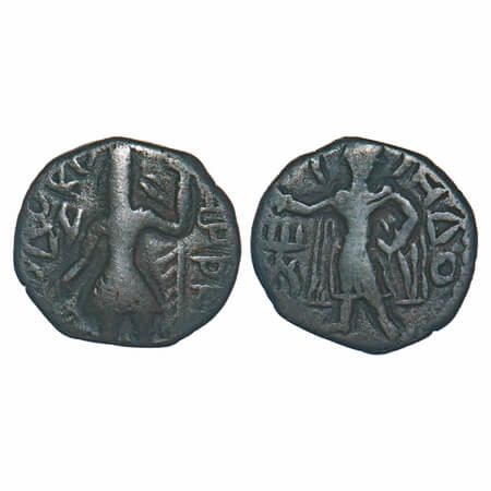 Kushana Dynasty, Kanishka I (127-150 AD), Copper 1/4 Drachma, 4.23g, 16.19x17.71mm, Obv: K