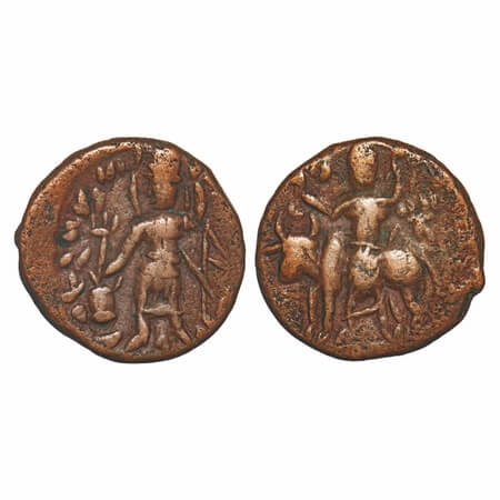 Kushanas, Vasudeva I (c. 180-220 AD), Copper Unit, 8.84g, 23.84 x23.98mm, Obv: King standi
