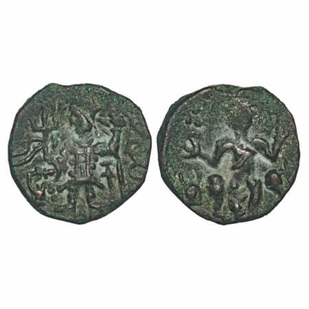Kushanas, Vasudeva II (c. 275-300 AD), Copper Unit, 4.31g, 17.40x17.77mm, Obv: Crowned, di