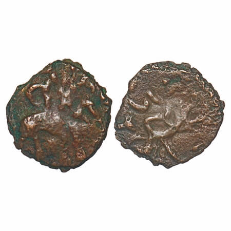 Later Kushana, Imitation of Huvishka, Copper Unit, 1.65g, 16.79x15.77mm, Obv: King riding