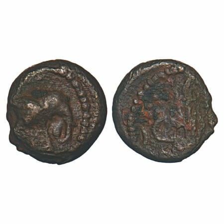 Western Kshatrapas, Damasena, (c. 222-238 AD.), Copper Unit, 2.13g, 13.78x13.28mm, Obv: El