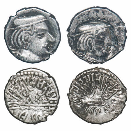 Western Kshatrapas, Kardamaka Dynasty, Bhtrudaman and Rudrasena, Silver Drachma (2 coins),