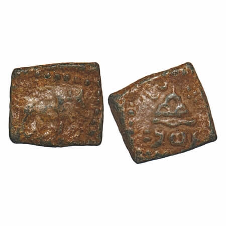 Western Kshatrapas, Rudrasena III, Lead Unit, 2.95g, 12.71x14.09mm, Obv: Humped Bull to ri