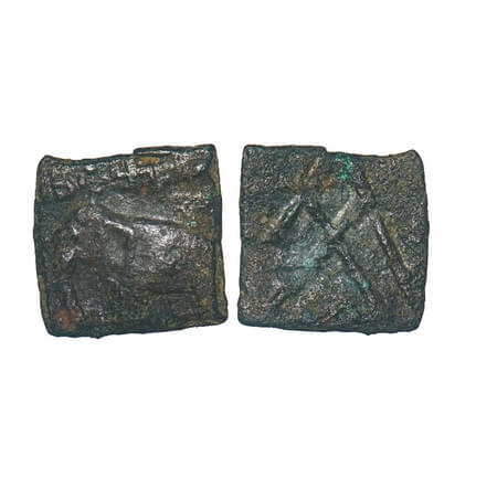 Sangam Age, Pandyas, Copper Unit, 2.52g, 16.62x16.94mm, Obv: Elephant walking to left abov