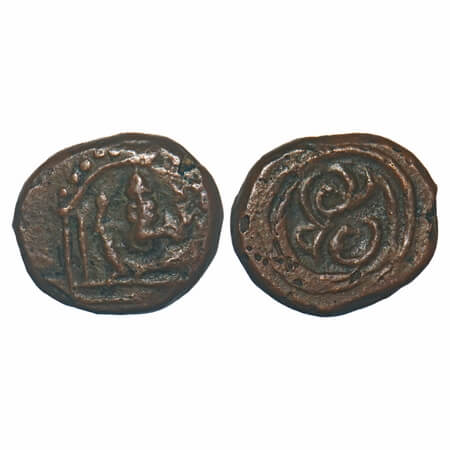 Madurai Nayaks, Copper Kasu, 2.29g, 10.91x12.68mm, Obv: Ganesha seated under dotted arch, 