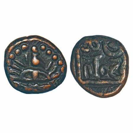 Tanjore Nayakas, 16th century, Copper, 2.61g, 11.62x12.51mm, Obv: Garuda in kneeling posit