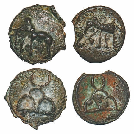 Sunga Period, Central India, Cast Copper (2 coins), 1.61g & 2.14g, 13.51x12.83mm & 14.11x1