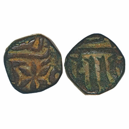 Akbar, Copper 1/8 dam/damri, 3.22g, Gorakhpur Mint, Flower type, Very Fine, Rare.