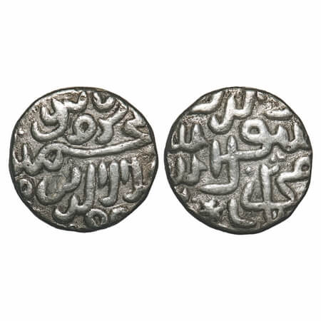 Akbar, Silver Reduced Tanka, 5.08g, without mint name, probably Mandu a local Malwa style 