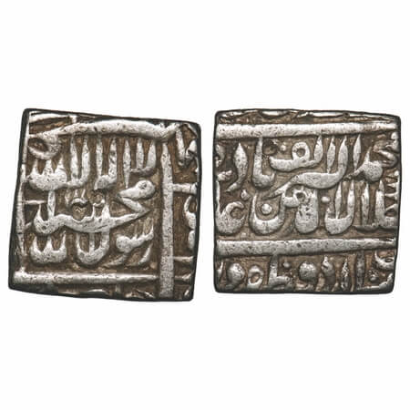 Akbar, Silver Square Rupee, 11.33g, Urdu Zafar Qarin Mint, AH Alf (1000). KM 82.9. Very Fi