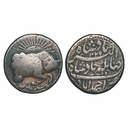 Jahangir, Silver Zodiac Rupee, 11.17g, Ahmadabad Mint, Tauras sign, AH 1027/13 RY, Obv: A 