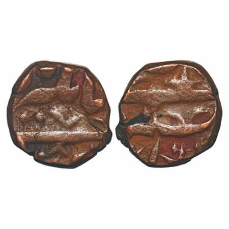 Jahangir, Copper ½ Dam, 9.11g, Ahmadnagar Mint, AH (102)7, Ahmadnagar nizam shahi style. U