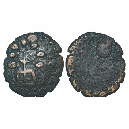 City State issue, Hathodaka, Narmada Valley, Bronze Unit, 5.85g, 21.58x19.24mm, Obv: Tree-