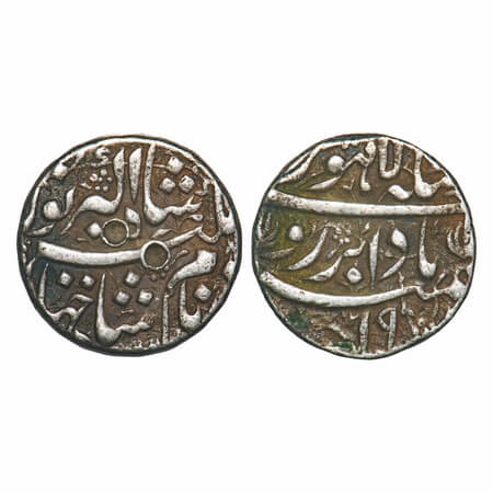 Jahangir, Silver Rupee, 11.39g, Lahore Mint, 19 RY, Badabar Couplet, floral design on both