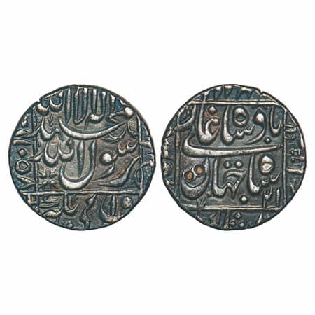 Shah Jahan I, Silver ½ Rupee, 5.73g, Surat Mint, AH 1058/21 RY, legends in square area. KM
