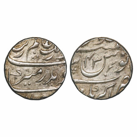 Aurangzeb, Silver Rupee, 11.58g, Akbarnagar Mint, 43 RY, Badr Munir type. KM 300.100. Extr