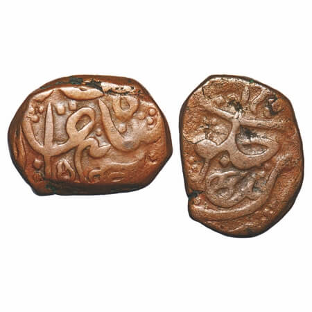 Shah Alam Bahadur, Copper Paisa, 12.22g, Parenda Mint with leaf as mint mark on reverse. K