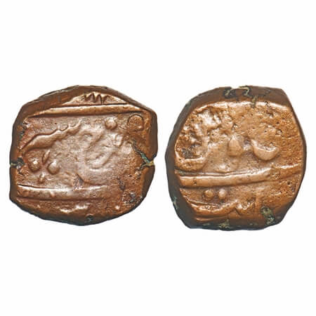 Farrukhsiyar, Copper Paisa, 13.76g, Khambayat Mint, 4 RY. KM 372.103. About Very Fine, Rar