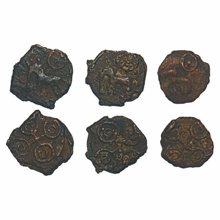 Post-Mauryan, Kaushambi Region, Uninscribed type, Copper Unit (3 coins), Obv: Elephant wal