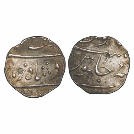 Muhammad Shah, Silver ½ Rupee, 5.67g, Surat Mint, 6 RY, Baluft ilah Badshah Zaman type. KM