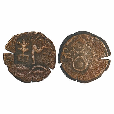 Post-Mauryan, Kaushambi region, Counterstruck type, Copper Unit, 3.04g, 17.38x18.08mm, Obv