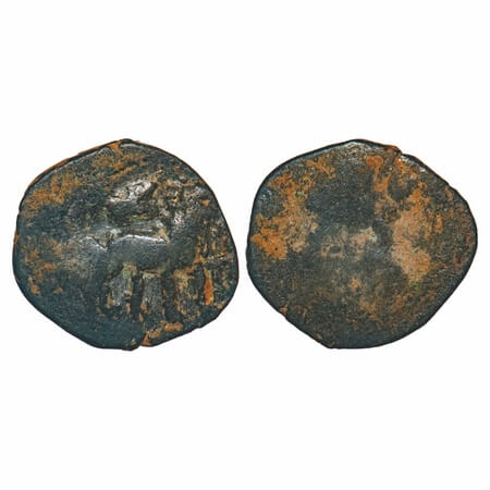 Post-Mauryan, Taxila region, Uninscribed type, Copper Unit, 1.61g, 14.98x15.96mm, Obv: Lio